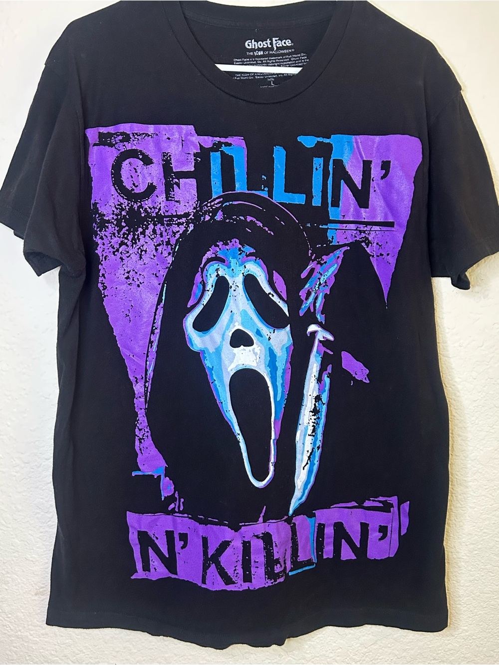 Ghost Face "Chillin' N' Killin'" Graphic Tee Black Purple Blue Scream Horror L